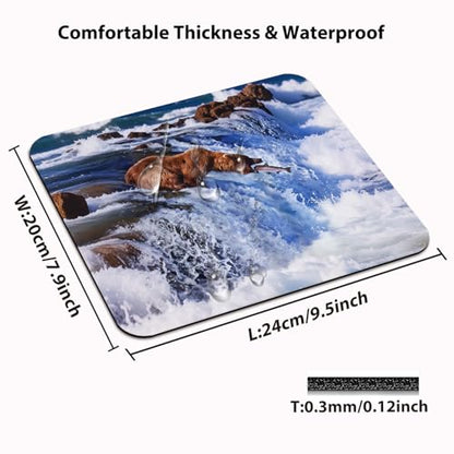 Grizzly Bear Mouse Pad, Katmai National Park Alaska Waterfall Desk Mat - color: Cute Colorful Art Rec23