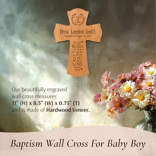 LifeSong Milestones Personalized Baptism Wall Cross - Engraved Cherry Wood Christian Cross with Name & Date, Child of God Blessing, Christening & First Communion Gift (Cherry, 8.5" x 11") - color: Cherry, size: 11"L x 8.5"W