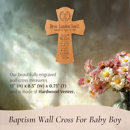 LifeSong Milestones Personalized Baptism Wall Cross - Engraved Cherry Wood Christian Cross with Name & Date, Child of God Blessing, Christening & First Communion Gift (Cherry, 8.5" x 11") - color: Cherry, size: 11"L x 8.5"W