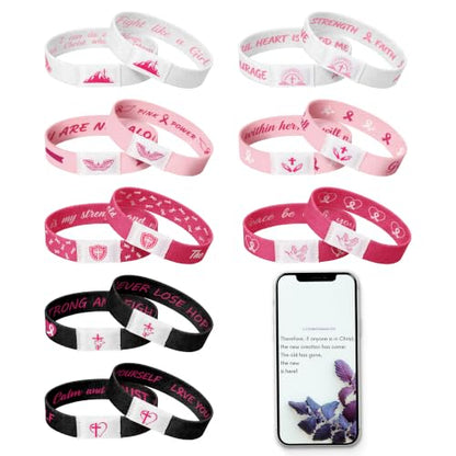 EYxsaxenk Colorful Religious Scripture Daily Bible Verse NFC Bracelets Set - color: Pink Ribbon