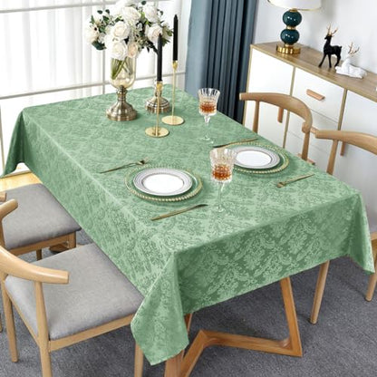 SASTYBALE Flower Jacquard Rectangle Tablecloth 60 x 102 Inch, Sage Green - color: Sage Green, size: 102" x 60" (Rectangular)