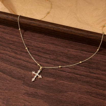 Cross Necklace for Women,14K Gold Plated Cross Pendant Necklace Jewelry - color: GD-Beads