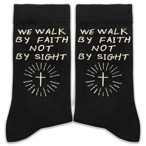 Christian Gifts - We Walk By Faith Not By Sight - Novelty Socks Gifts for Christian. - color: Gold
