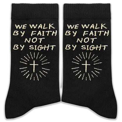 Christian Gifts - We Walk By Faith Not By Sight - Novelty Socks Gifts for Christian. - color: Gold