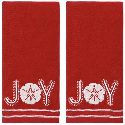 Christmas Red Guest Hand Bathroom Towels, Coastal Ocean Shell Joy, 16x26" - color: Shell Joy