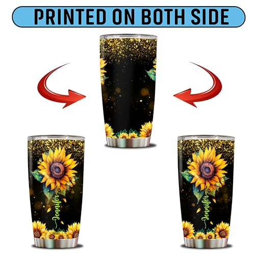 Personalized Sunflower Tumbler Gifts for Women Floral Cup Insulated Stainless Steel 20oz With Lid Travel Coffee Mug Gift for Mom Daughter Sister Friends Wife - color: Sunflower