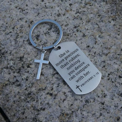 Inspirational Scripture Keychain with Cross - Bible Verse Matte Key Chain Religious Gift for Christian - style: Proverbs 3:15