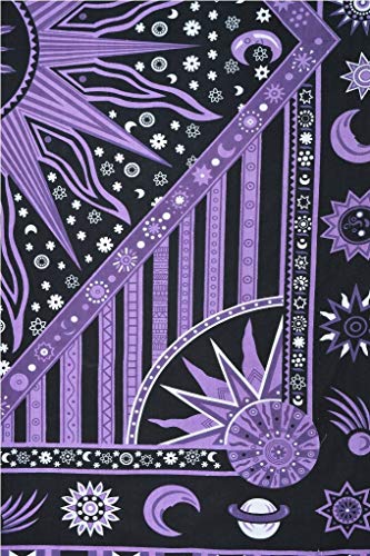 Popular Handicrafts Wall Hanging Tapestry For Bedroom Hippie Burning Sun and Moon Meditation Bohemian Hippy Psychedelic Design Indian Tapestries Bedspread 90 x 108 inches (230cm x 270cm) Green - color: Purple, size: 108"L x 90"W