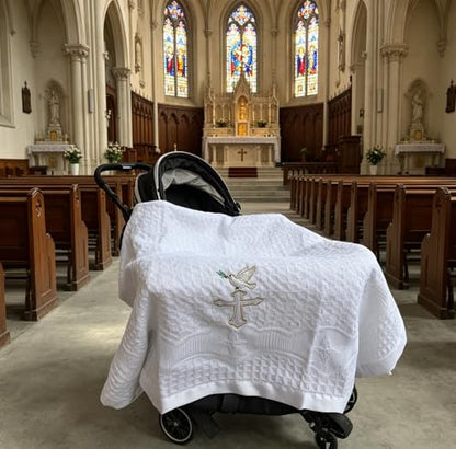 Baptism Blanket Christening Gifts for Girl Boys Soft White Knitted Shawl Receiving Crochet White Baby Blankets Towel for Neutral Newborns Toddler - color: Christening Blanket