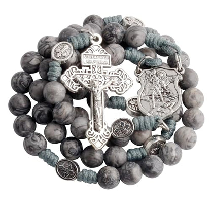 HanlinCC Stone Beads St.Michael Paracord Catholic Rosary with Bag for Men - style: Map Stone