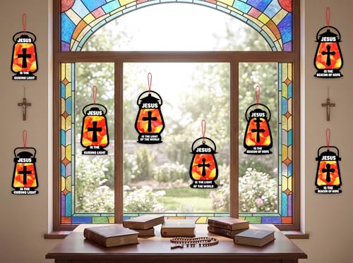 42PCS Sunday School VBS Crafts Bulk: Black Paper Oil-Lamp Nativity Suncatchers,Jesus Religious Christian Classroom Camping Activity DIY Kits Gifts Church Decorations,Window Stained Glass Effect - style: black oil lamp