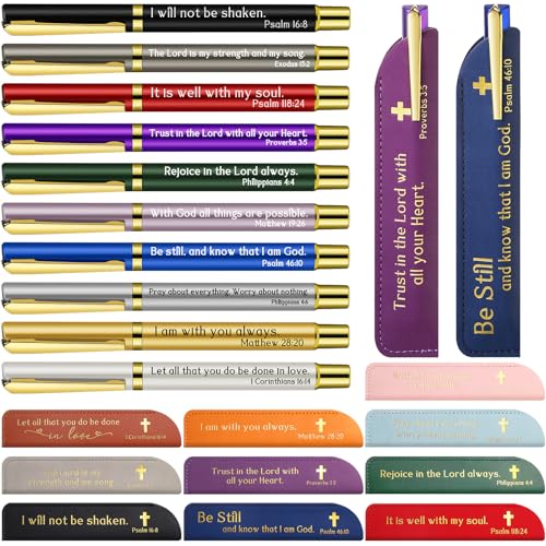 30 Sets Social Worker Gifts Bible Verse Pen with Leather Holder, Multicolor - color: Purple, black, gray, brown, dark blue, green, yellow, red, pink, blue