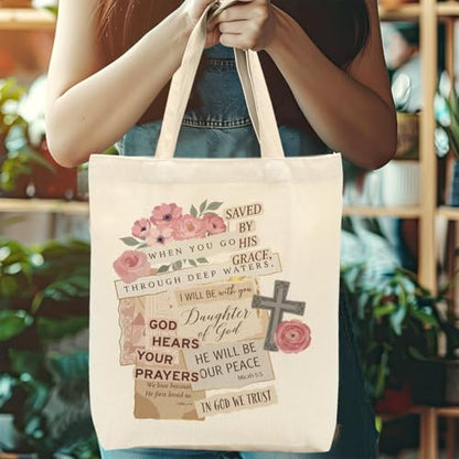 Faith Canvas Tote Bag, Christian Gifts for Women Girls Mom Sister Inspirational Bible Verse Birthday Christmas - color: Christian 808