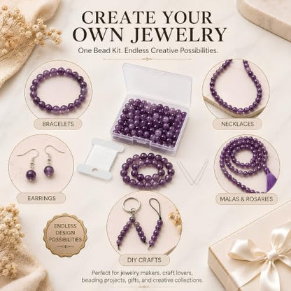 Cherry Tree Collection 100PCS 6mm Amethyst Round Bead Craft Kit - color: amethyst, size: 6mm