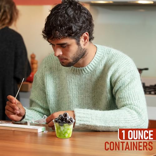 Disposable Portion Cups with Lids - 200 Set Disposable Clear Plastic, Ideal for Jello Shot, Condiment and Sauce Cups with Lids Restaurant quality Souffle Portion Container (1oz) - size: 1oz