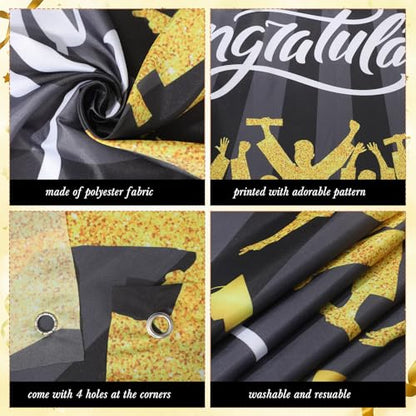 WovWeave Class of 2026 Graduation Photo Booth Props Frame 71x39 Inch - Black and Gold Graduation Decorations Backdrop Large Congratulations Banner for High School College Party Selfie Background - style: Black Gold Grad