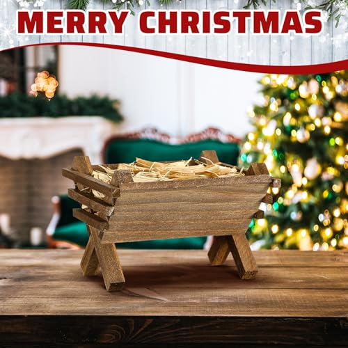 Menkxi Baby Jesus Wooden Manger Ornament, Mini Nativity Christmas Decor