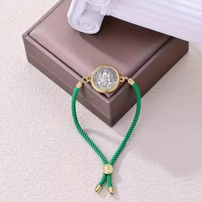 Catholic Bracelets St. Benedict Bracelet Red Rope Double Hole Pendant Couple Woven Bracelets Adjustable Black Bracelet - color: Green