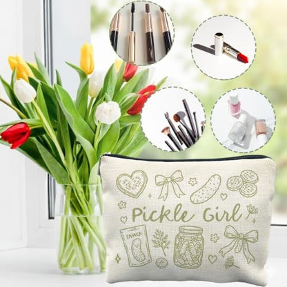 Pickle Lover Gifts Canvas Makeup Bag for Women - color: pickle girl