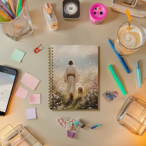 DOFQZ Christian Jesus and Lamb Christian Bible Religious Inspirational Spiral Notebook Journal,Vintage Christian Jesus Church Prayer Notebook Gift for Women Girls, 5.5 x 8.3 Inches - color: 16Child