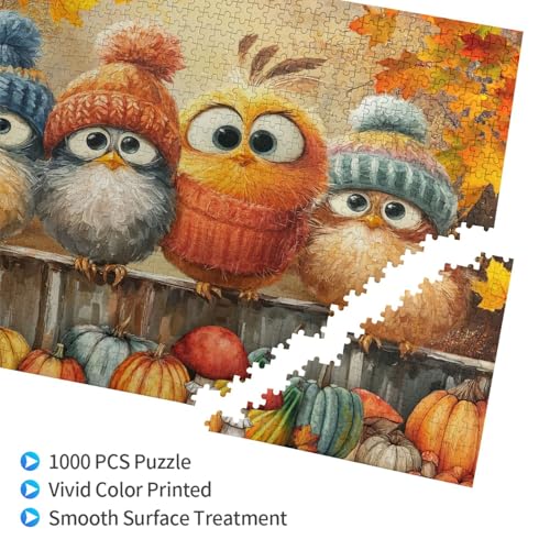 Fall Bird Jigsaw Puzzles for Adults 1000 Pieces Autumn Pumpkin Maple Leaf Bird Painting Wooden Jigsaw Puzzle Pumpkin Harvest Thanksgiving Puzzle for Family Friends Challenging Game Home Decor - color: Pumpkin and Bird, size: 1000PCS