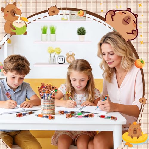 24 Pack Hydrochoerus hydrochaeris Pens 4-in-1 Multicolor Pens with Detachable Charms - Bulk Goodie Bag Fillers, Cute Party Favors for Kids, Classrooms & School Supplies - color: Hydrochoerus hydrochaeris