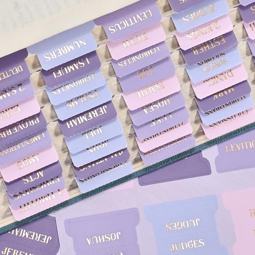 Laminated Bible Tabs for Women, Purple Pink, Gold Foil Lettering, 105pcs - style: Gold Foil WaterLilyPurple