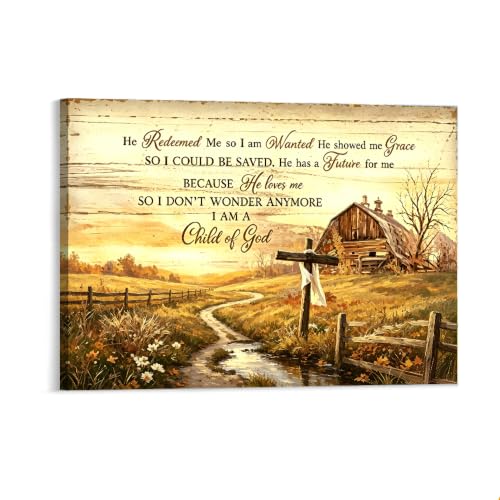 Christian Canvas Wall Art Rustic Cross Farmhouse Religious Decor
