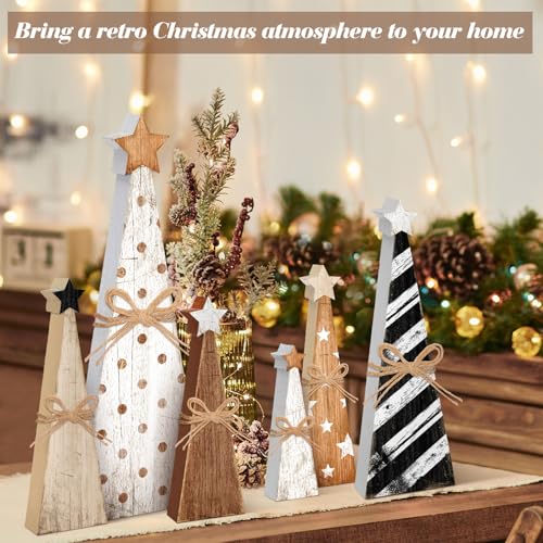 Yuntau 6 Pcs Christmas Table Decoration Wood Table Centerpiece, Xmas Tree - style: Xmas Tree