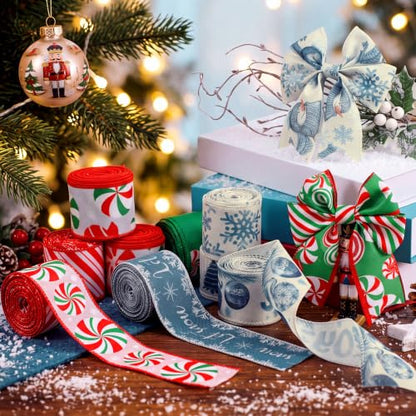 12 Rolls 60 Yards Christmas Winter Wired Ribbons for Wreath Bow - style: Christmas