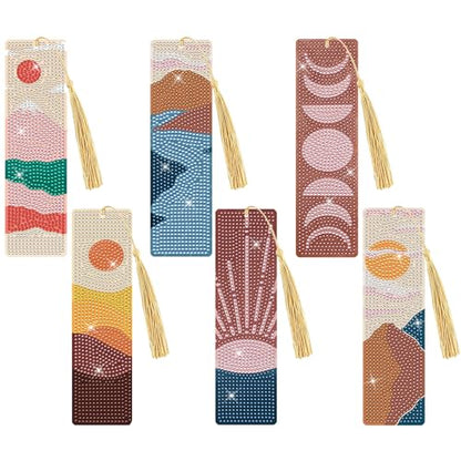 Boho Diamond Art Bookmarks Kit - DIY Diamond Painting Bookmarks with Sun and Moon Mountain Painting Kits for Making Beginner Kids Adults - color: Boho