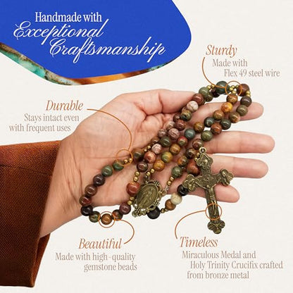 Handmade Catholic Rosary Beads - color: Picasso Jasper - Brown