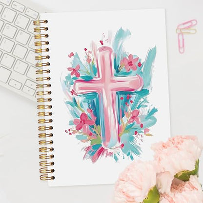 AQYIP Abstract Christian Cross Spiral Notebook, Pastel Bible Journaling Notebooks, Prayer Journal for Woman, Religious Journals for Writing, Christian Notebooks for Note Taking, 5.5x8.3 Inch - color: Pastel