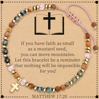 Btysun 𝑪𝒉𝒓𝒊𝒔𝒕𝒊𝒂𝒏 𝑮𝒊𝒇𝒕𝒔 𝒇𝒐𝒓 𝑻𝒆𝒆𝒏 𝑮𝒊𝒓𝒍𝒔, Religious Gifts for Women Stocking Stuffers Bead Bracelet with Cross Baptism Gift Jesus Bracelets Faith Comfirmation Gift Jewelry