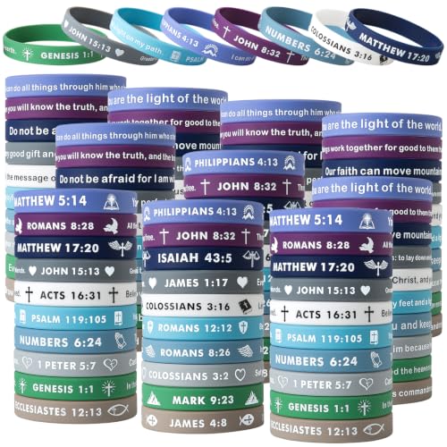 Religious Silicone Wristbands Bulk Bible Rubber Bracelets Colorful Inspirational Christian Bracelets for Men Women Gifts - color: Violet Color