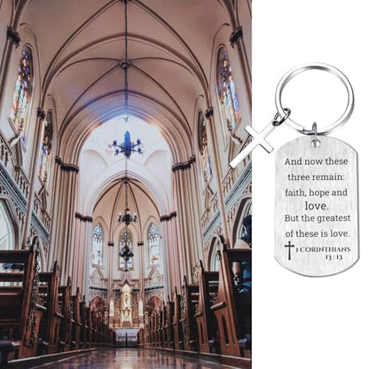 Inspirational Scripture Keychain with Cross - Bible Verse Matte Key Chain Religious Gift for Christian - style: 1 Corinthians 13:13