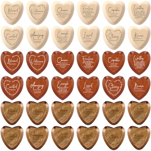 Geelin 72 Pcs Christian Gifts Bulk Wooden Hearts, Natural‌,Brown,Dark Brown - color: Natural‌,brown,dark Brown