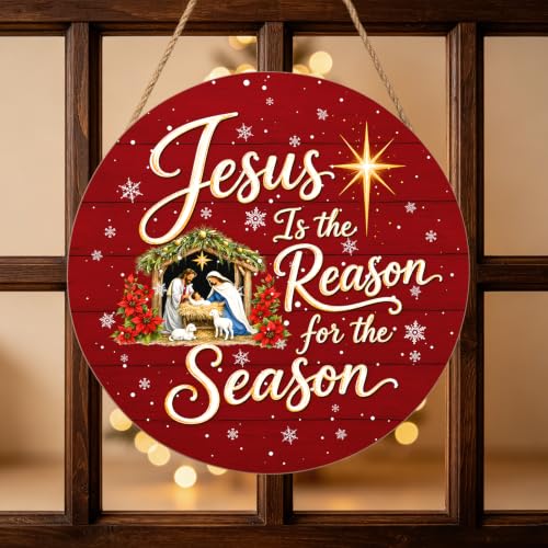 Harooni Religious Christmas wreath for front door 12x12 inch - color: Jesus Christmas