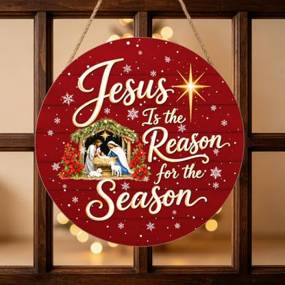 Harooni Religious Christmas wreath for front door 12x12 inch - color: Jesus Christmas