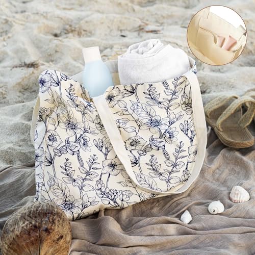 Aesthetics Canvas Tote Bag - Art Design Gift for Women, Reusable Purse Tote Bag with Inner Zip Pocket - style: Blue Toilet