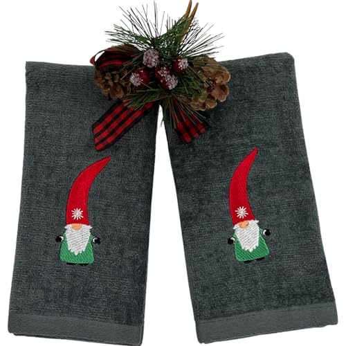 Christmas Gray Grey Guest Hand Bathroom Towels Elegant Winter Gnome, 16x26" - color: Nordic Gnome