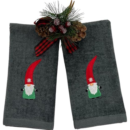 Christmas Gray Grey Guest Hand Bathroom Towels Elegant Winter Gnome, 16x26" - color: Nordic Gnome