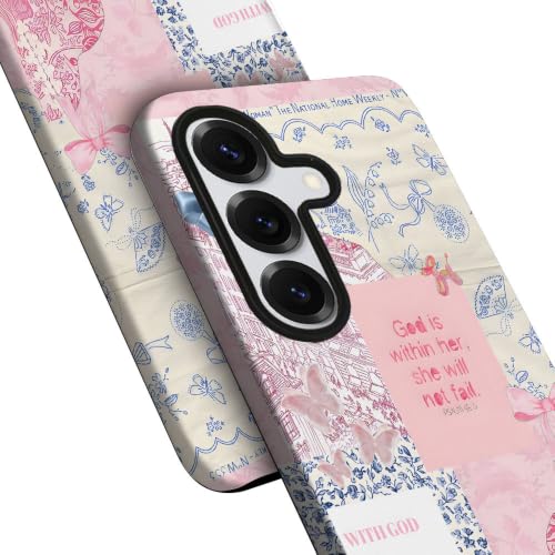 Compatible with Samsung Galaxy S25,2-in-1 Frosted Phone Cover Shockproof Case - Bible Verse Pink Tulip Flowers - color: Bible Verse Pink Tulip Flowers, size: Samsung Galaxy S25