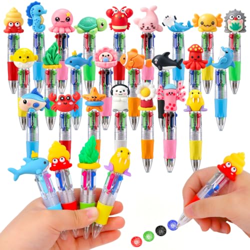 48 PCS Ocean Animal Multicolor Pens 4 Color Mini Ballpoint Pens with Cute Sea Animal Designs for Under The Sea Party Favors Birthday Goodie Bags Classroom Prizes and Back to School Gifts - color: Ocean Animal