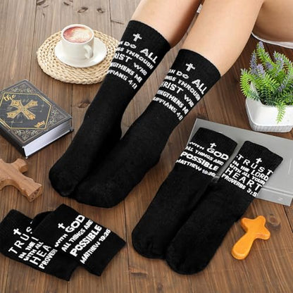 Shyyween 6 Pairs Christian Catholic Sock Bible Verse, Us 6-12 - color: Black, White