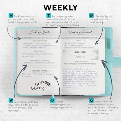 Prazoli Leather Christian Prayer Journal for Women – All Year Bible Journal Daily Gratitude Scripture Notebook | Devotionals for Women & Bible Notebook Journaling | Inspirational Religious Gifts - color: Women's Blue Flower