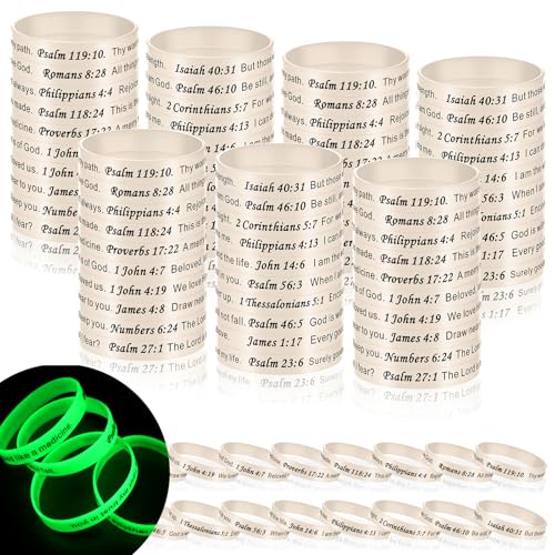 Estune 120 Pcs Bible Verse Bracelets Christian Wristbands, White Color - color: White Color