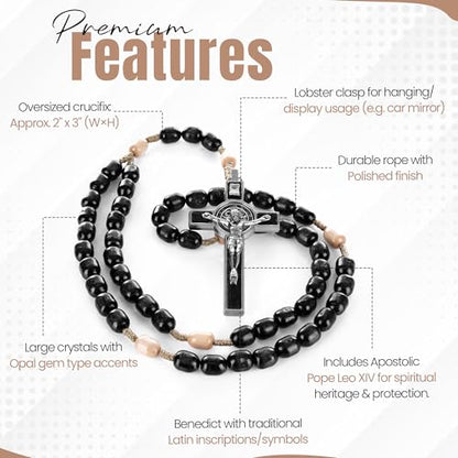 SANCTUM VERITAS Catholic Rosary Necklace | Large Italian Prayer Beads Gift - style: Black Wood