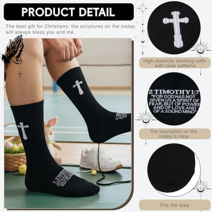 Unisex Cross Socks,Gifts for Christian On Easter and Christmas - color: 2 Timothy 1:7 - Black