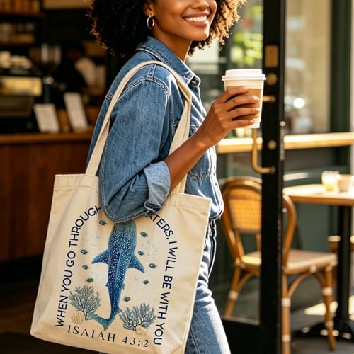 Christian Bible Tote Bag for Women Shopping Work Church with Inner Pocket - color: Beige 13